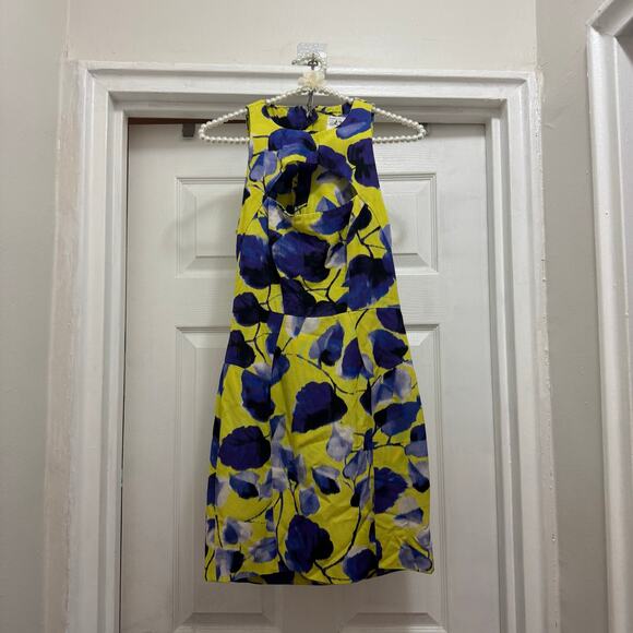 Milly Size 0 Ivy Print on Silk Cotton Faille Cut-Out Mini Dress in Lemon floral - Picture 6 of 13